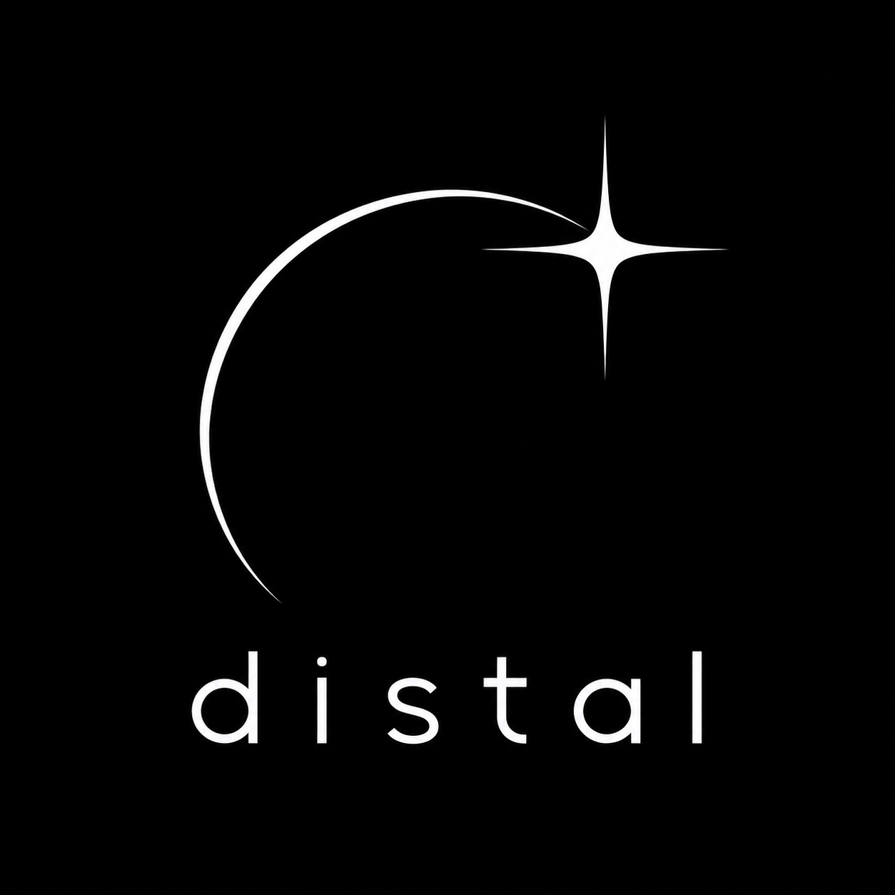 Distal Works — an orbital arc reaching toward a star above the word distal.